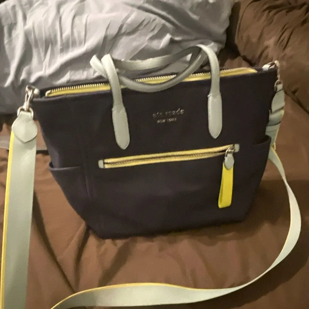 kate spade new york Women’s Navy Satchel Top Handle Blue Handles Gold HW Zip